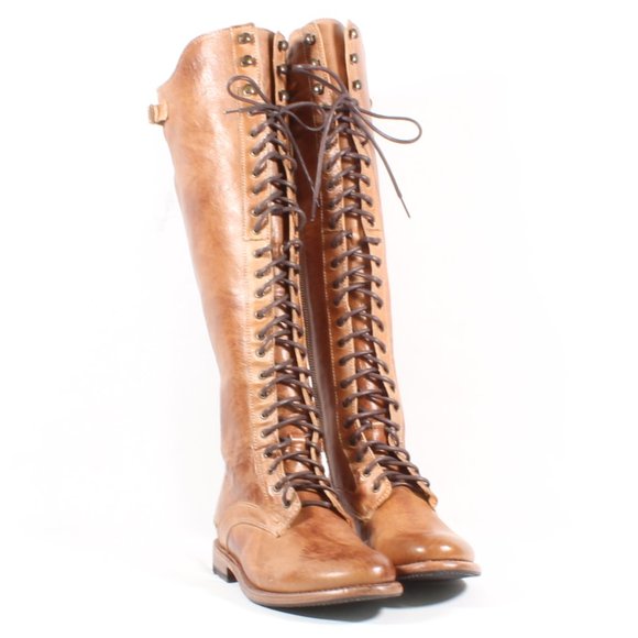 Bed Stu Shoes - Bed Stu Della Knee High Lace Up Combat Tan Boots